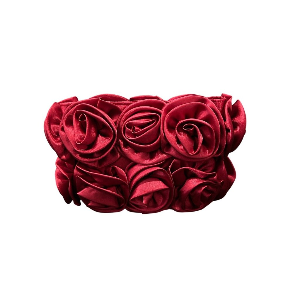 For Your Ease Only Snap Closure Satin Rose Evening Clutch Handbag Elegant